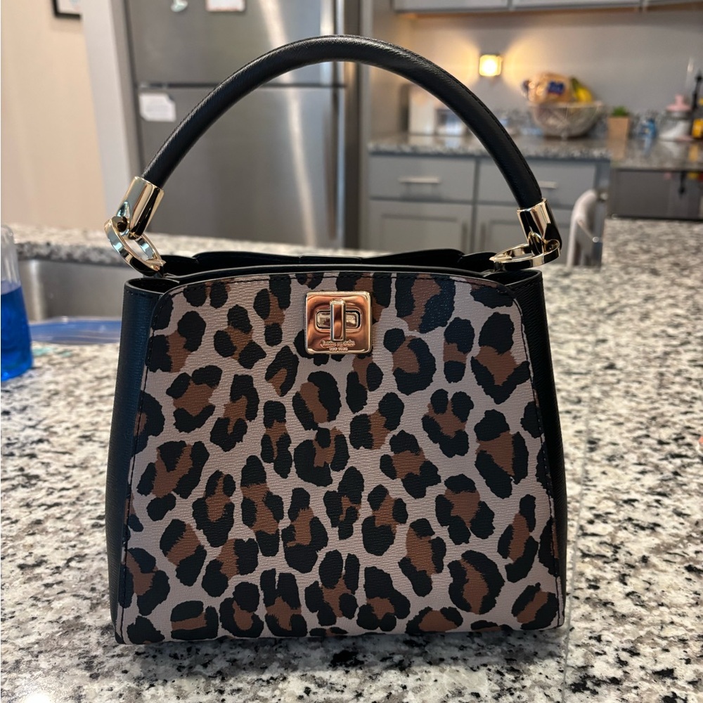 Kate Spade Brown and Black Shoulder Bag with Leopard Print